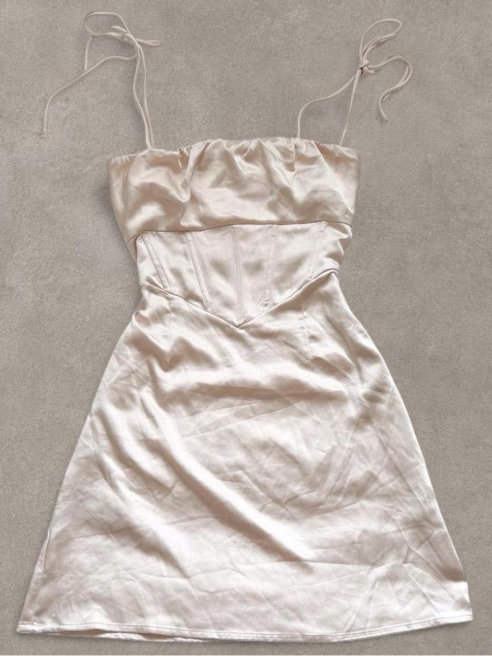 Ivory Satin Corset Mini Dress Tie Straps Size US 6